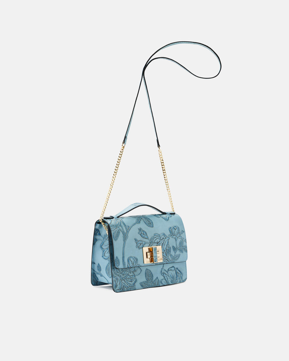 Mimi big crossbodyclutch con tracolla in pelle e metallo Celeste  - Mini Bag - Borse Donna - Borse - Cuoieria Fiorentina
