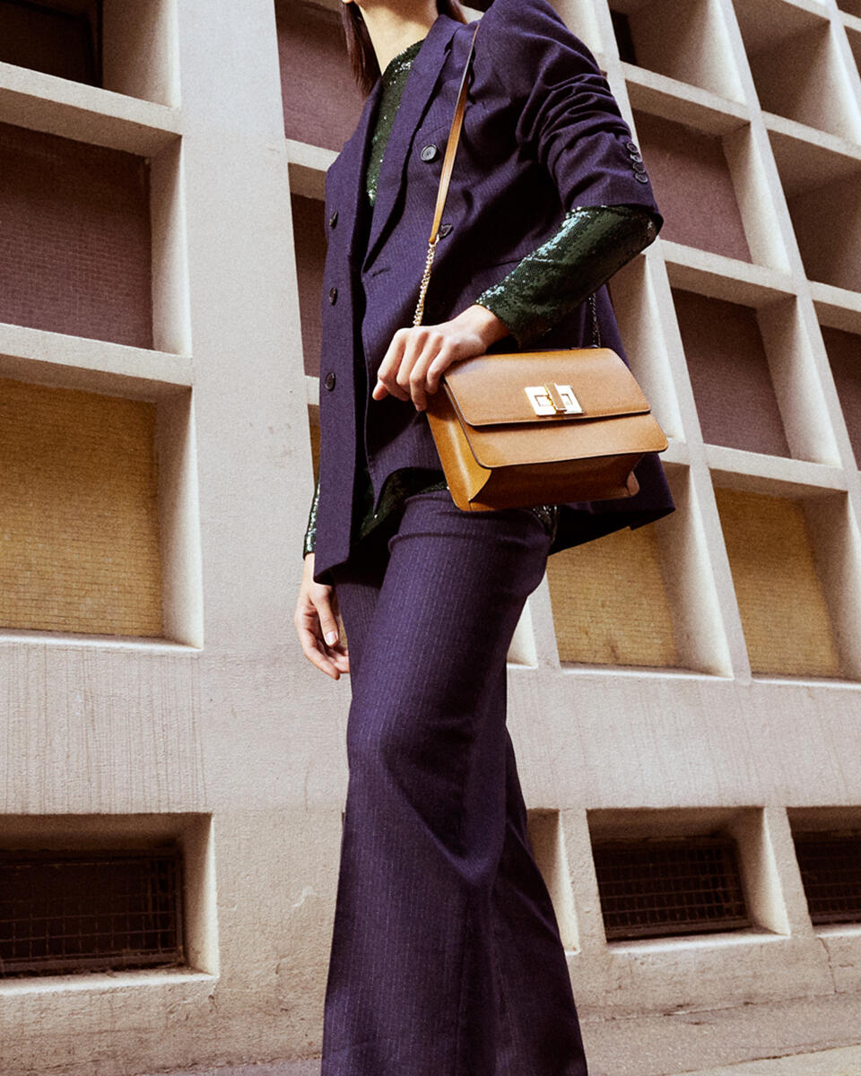 Mimi big crossbodyclutch con tracolla in pelle e metallo Taupe  - Mini Bag - Borse Donna - Borse - Cuoieria Fiorentina