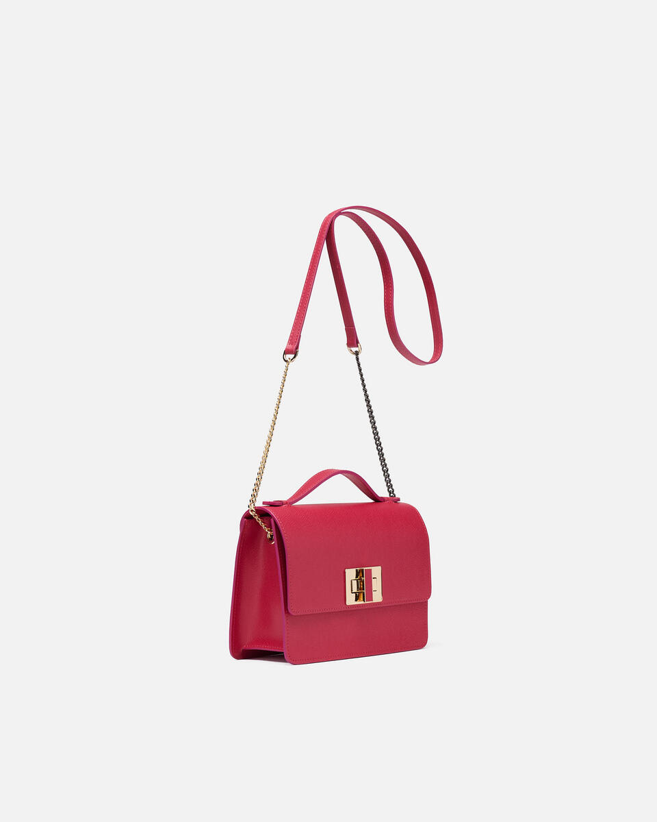 Bella  big crossbodyclutch con tracolla in pelle e metallo Fucsia  - Borse - Special Price - Cuoieria Fiorentina