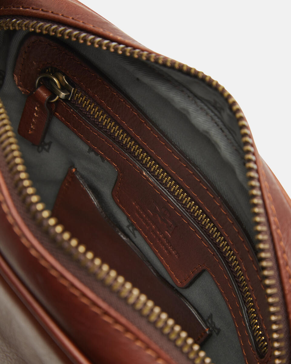 Tracolla con Zip Frontale Marrone  - Tracolla - Borse Uomo - Borse - Cuoieria Fiorentina