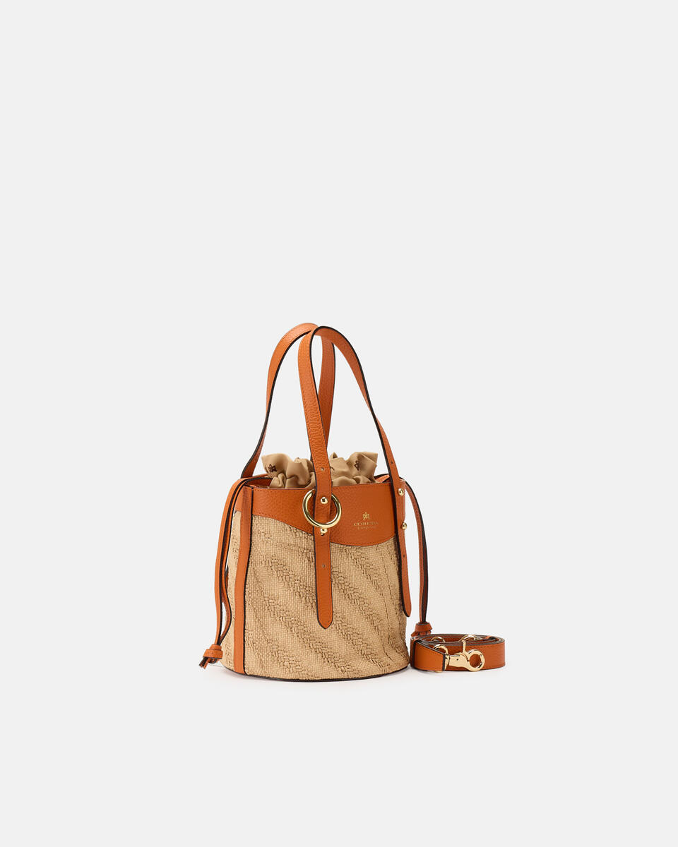 Amber bucket rafia e pelle Arancio  - Secchiello - Borse Donna - Borse - Cuoieria Fiorentina