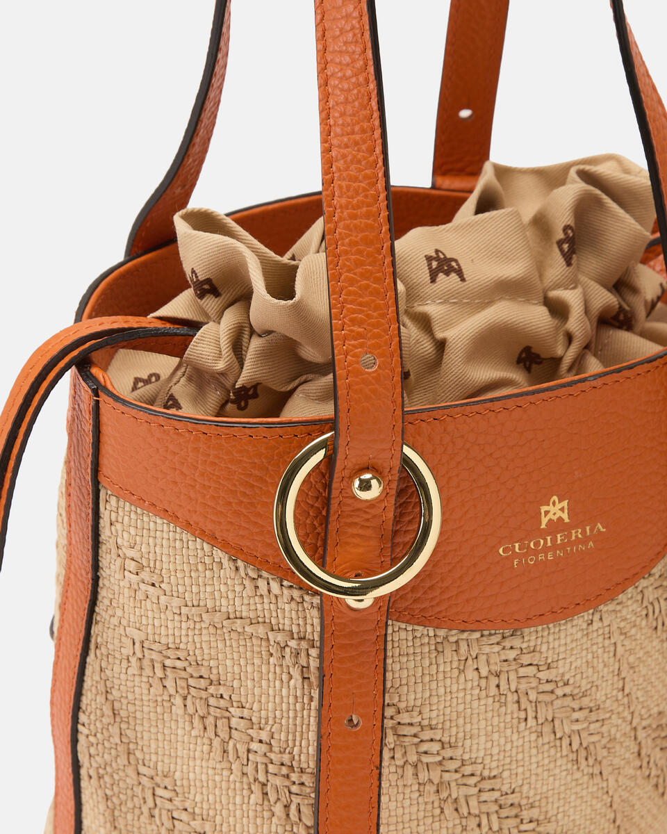 Amber bucket rafia e pelle Arancio  - Secchiello - Borse Donna - Borse - Cuoieria Fiorentina
