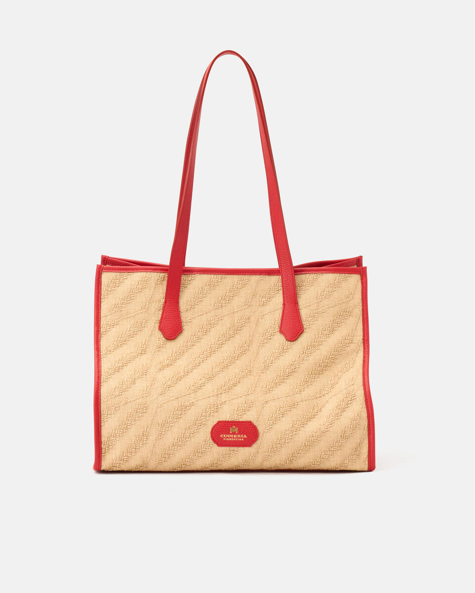 Dora shopping rafia e pelle Tomato  - Shopping - Borse Donna - Borse - Cuoieria Fiorentina