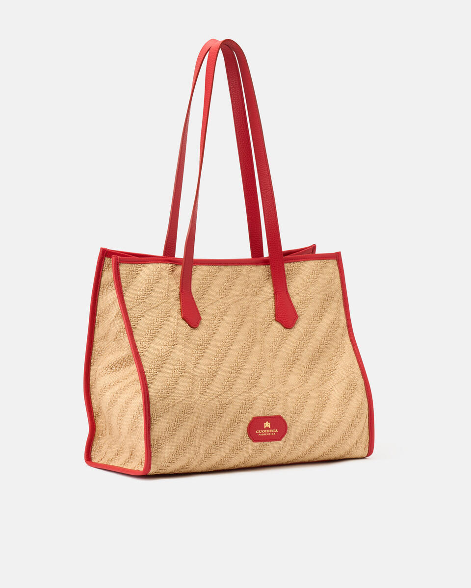 Dora shopping rafia e pelle Tomato  - Shopping - Borse Donna - Borse - Cuoieria Fiorentina