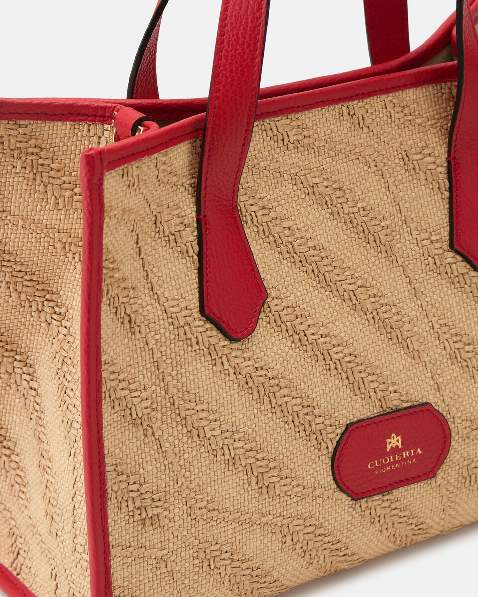 Dora medium tote rafia e pelle Tomato  - Tote Bag - Borse Donna - Borse - Cuoieria Fiorentina