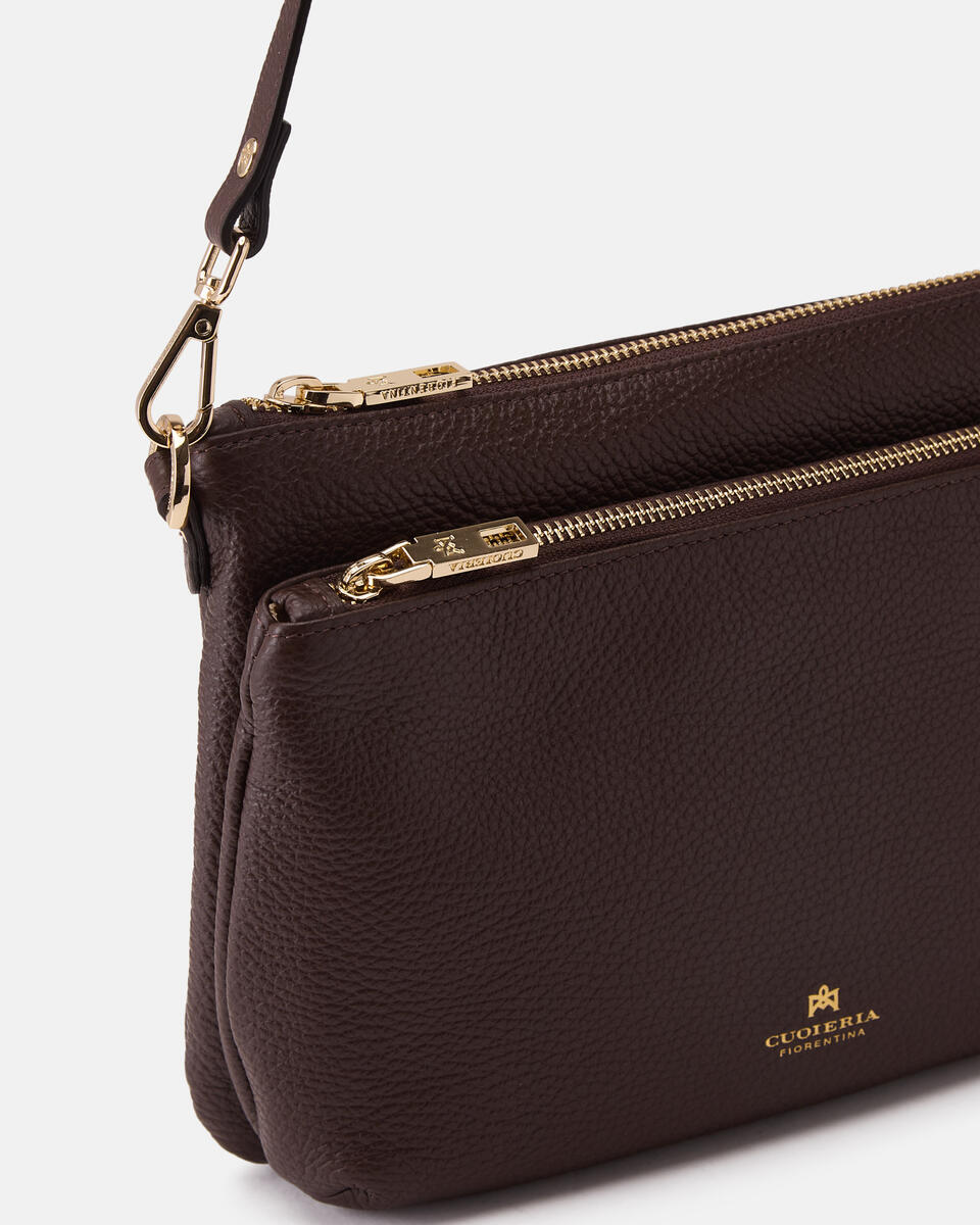 DOUBLE POUCH Chocolate  - Crossbody Bags - Women's Bags - Bags - Cuoieria Fiorentina