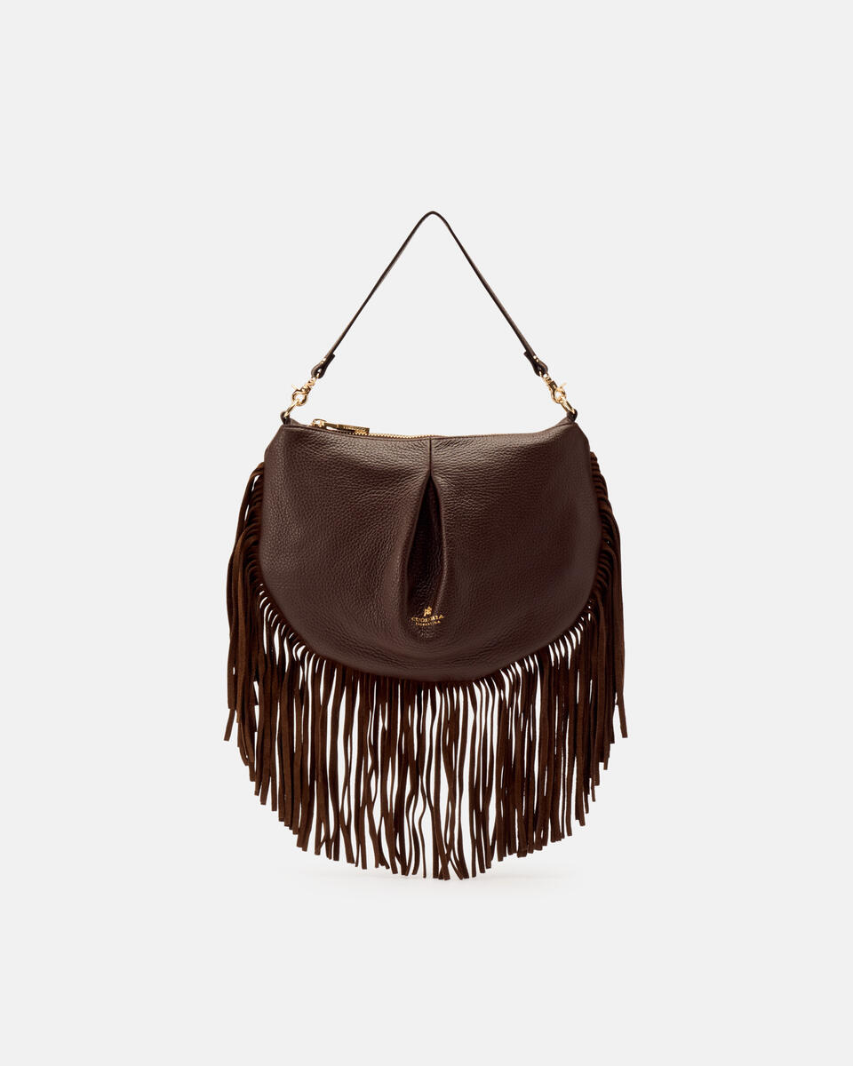 MINI POUCH WITH FRINGES Chocolate  - Shoulder Bags - Women's Bags - Bags - Cuoieria Fiorentina