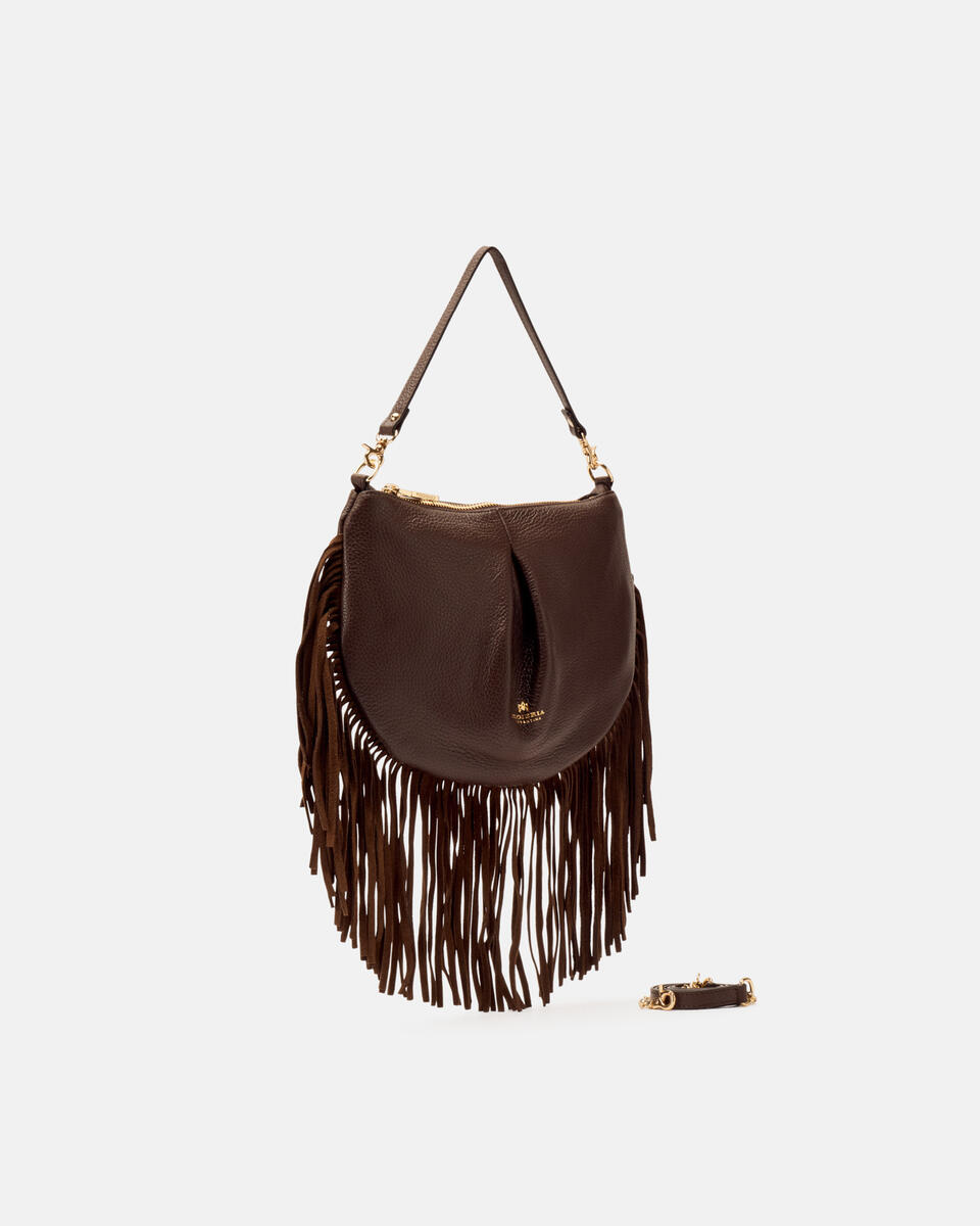 MINI POUCH WITH FRINGES Chocolate  - Shoulder Bags - Women's Bags - Bags - Cuoieria Fiorentina