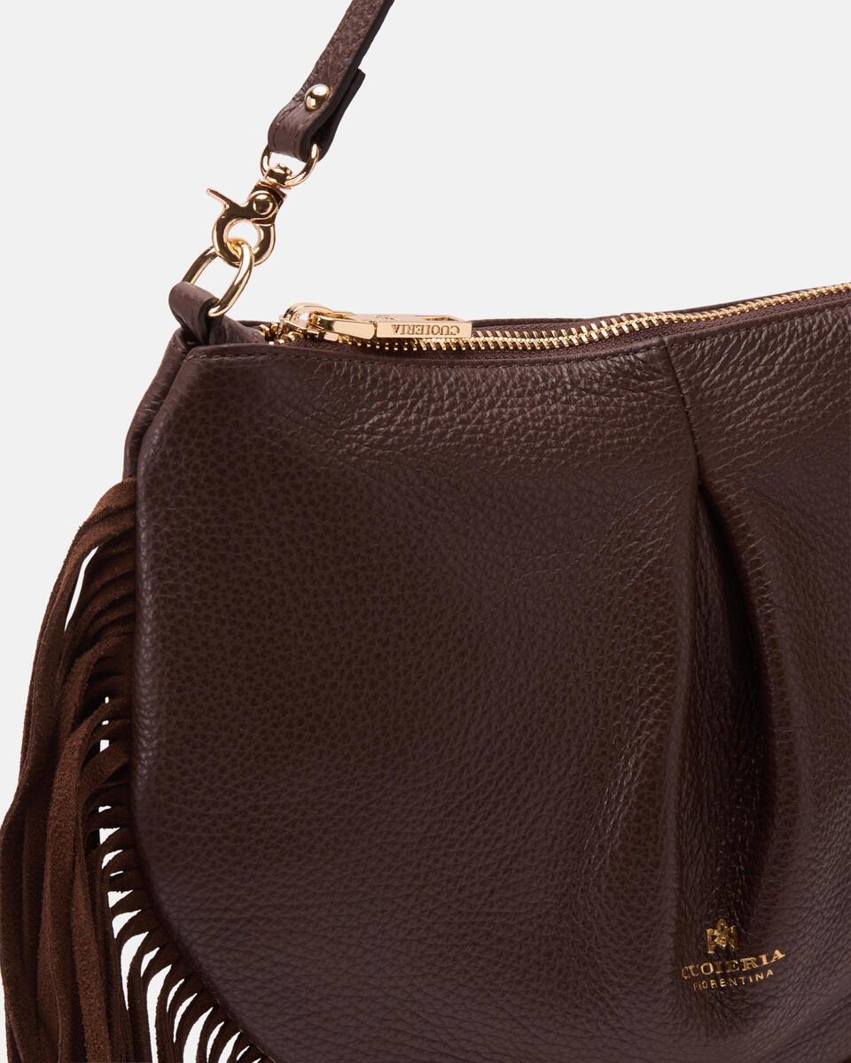 MINI POUCH WITH FRINGES Chocolate  - Shoulder Bags - Women's Bags - Bags - Cuoieria Fiorentina