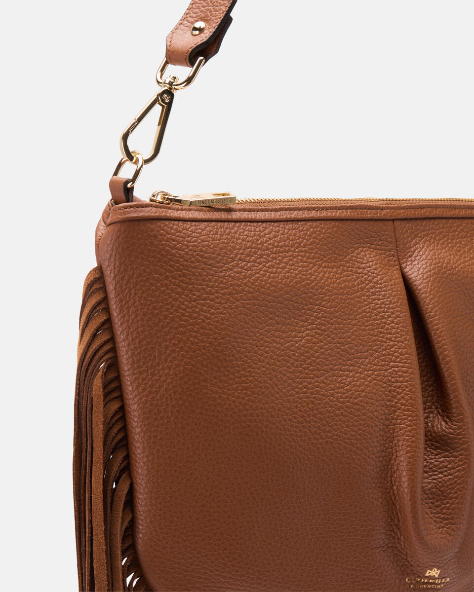 POUCH WITH FRINGES Caramel  - Shoulder Bags - Women's Bags - Bags - Cuoieria Fiorentina