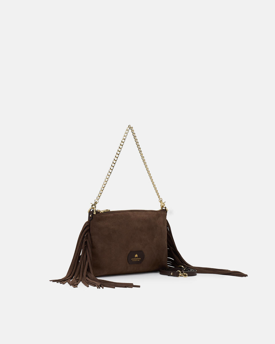 Pouch con frange Cioccolato  - Pochette - Borse Donna - Borse - Cuoieria Fiorentina