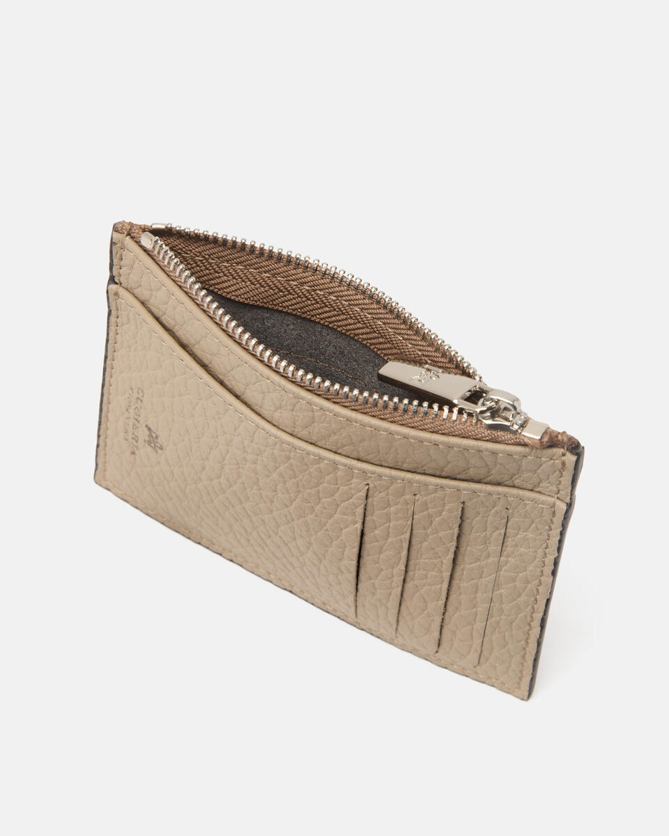 Portatessere con zip Taupe  - Portafogli Donna - Portafogli Uomo - Portafogli - Cuoieria Fiorentina