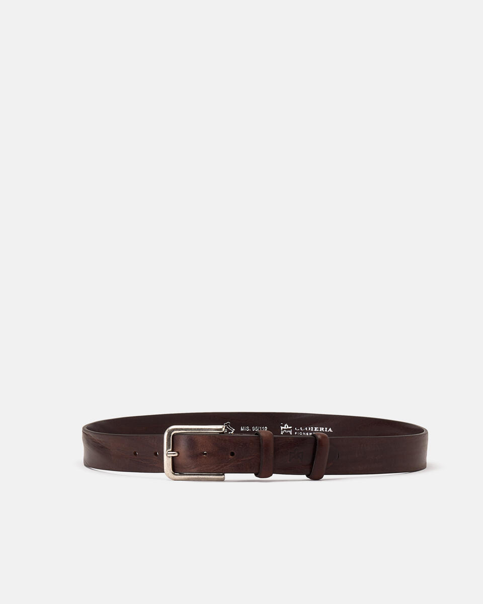Cintura in cuoio sfumato saldata fibbiaargento america Dark brown  - Men Belts - Belts - Cuoieria Fiorentina
