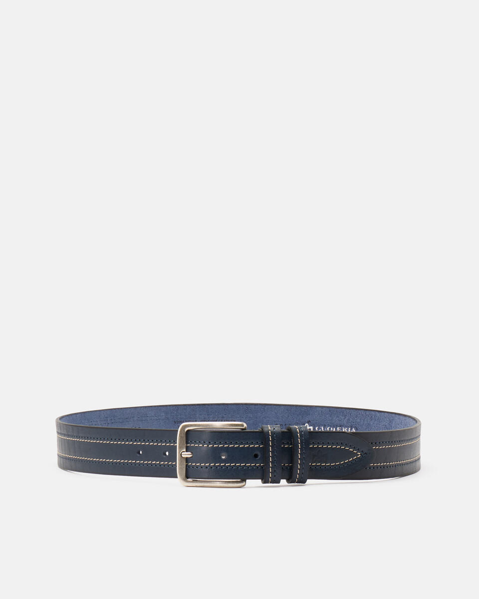Cintura Doppia Cucitura a Contrasto 4cm Blu  - Cinture Uomo - Cinture - Cuoieria Fiorentina