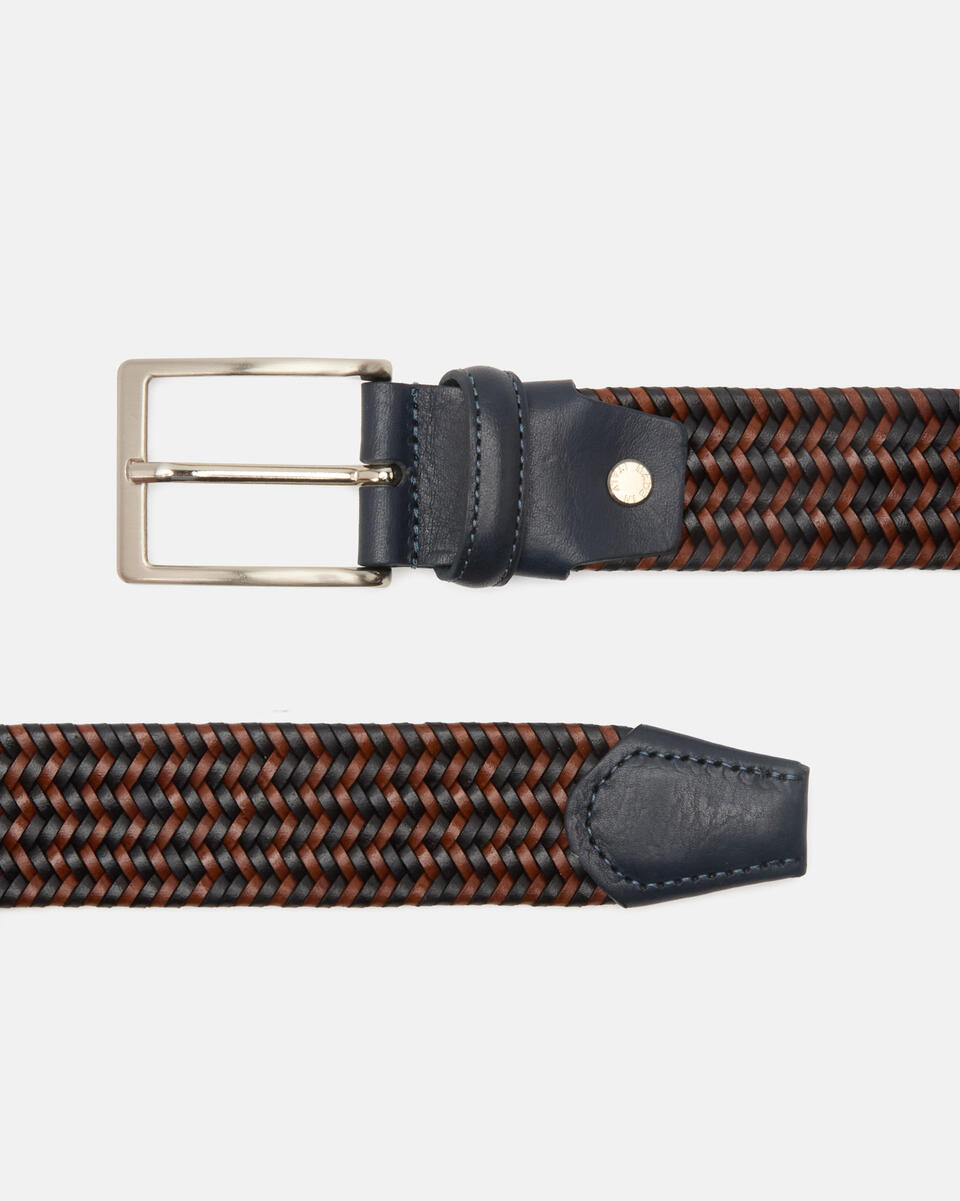 Elasticized belt Blue brown  - Men Belts - Belts - Cuoieria Fiorentina