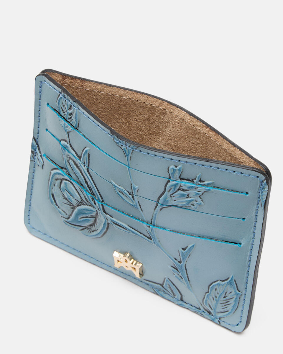 Mimi porta carte di credito con tasca porta banconote Celeste  - Portafogli Donna - Portafogli Donna - Portafogli - Cuoieria Fiorentina