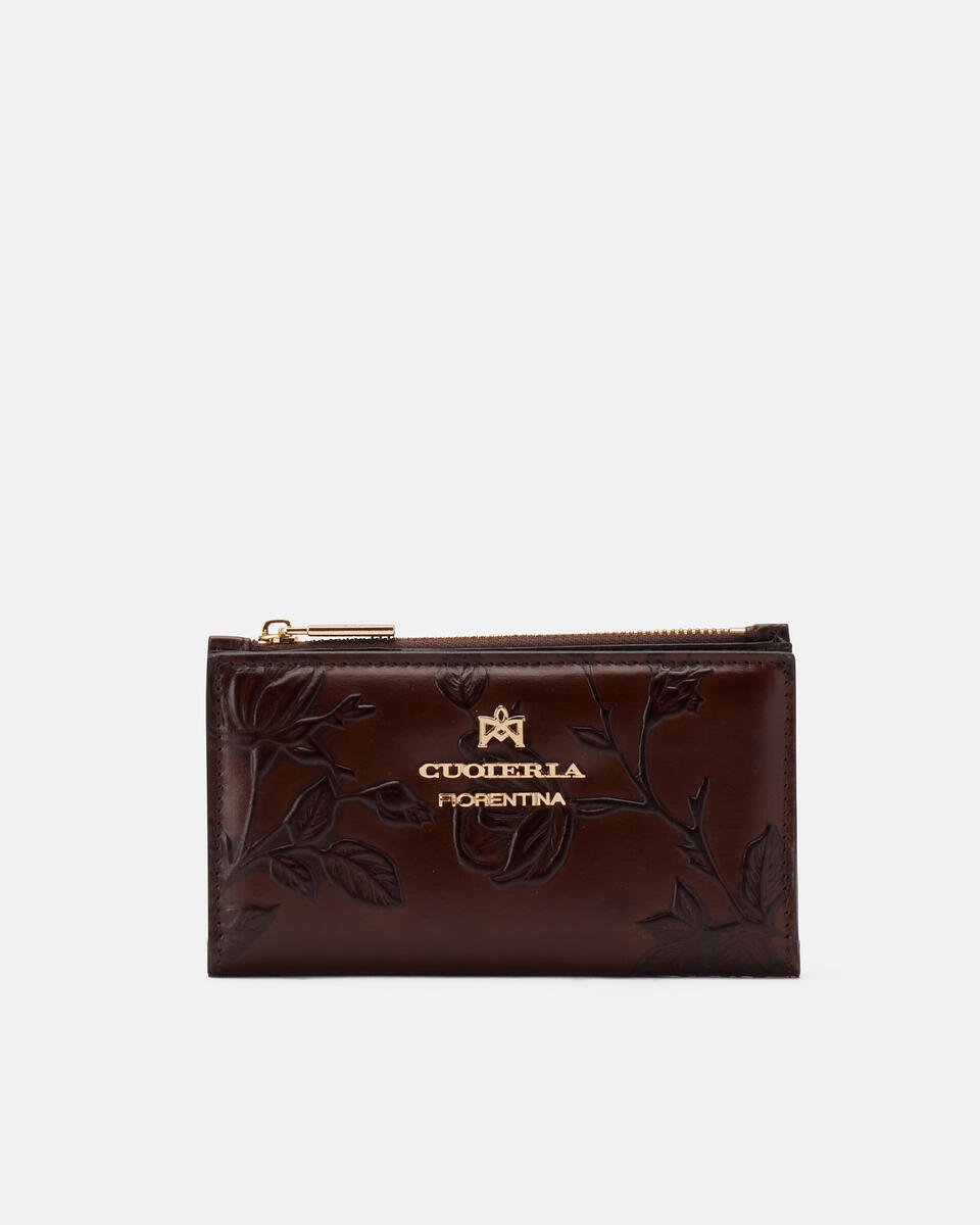 1010 Cred card holder with coin casemimi Mogano  - Portafogli Donna - Portafogli Donna - Portafogli - Cuoieria Fiorentina