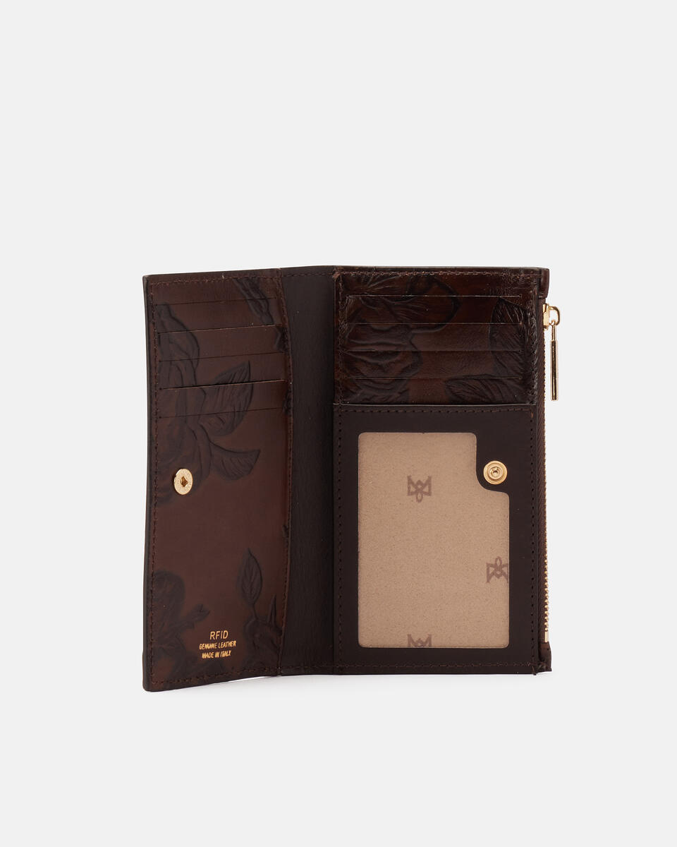 1010 Cred card holder with coin casemimi Mogano  - Portafogli Donna - Portafogli Donna - Portafogli - Cuoieria Fiorentina