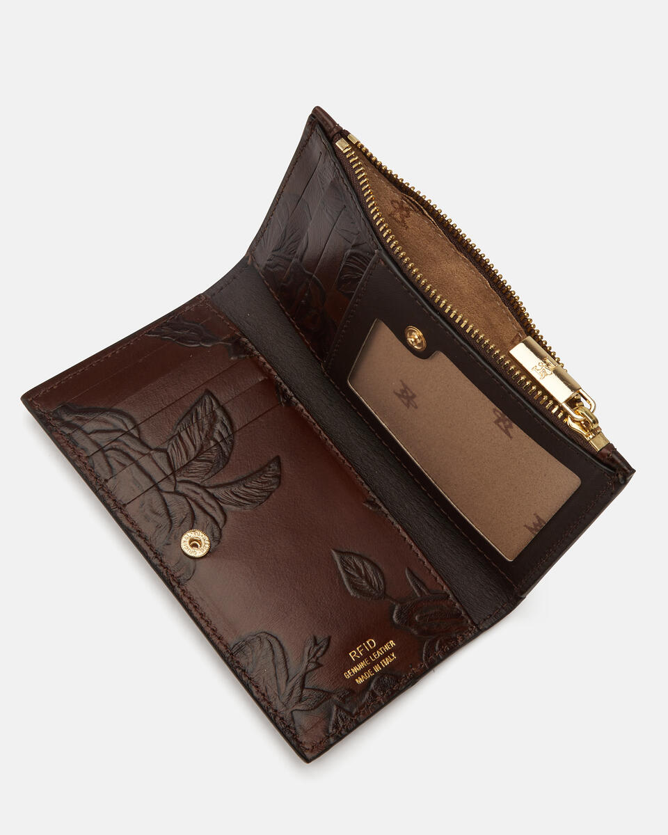 1010 Cred card holder with coin casemimi Mogano  - Portafogli Donna - Portafogli Donna - Portafogli - Cuoieria Fiorentina