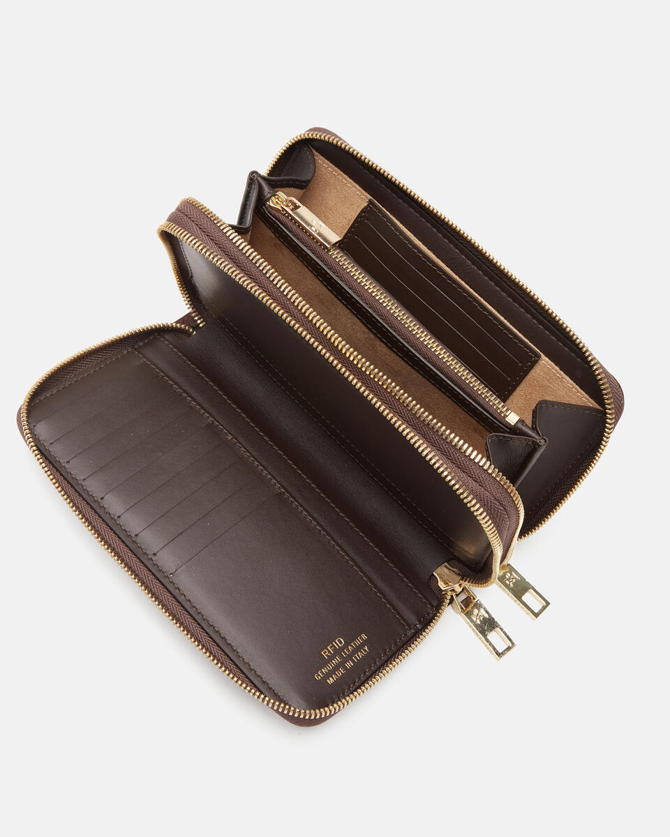Double zip around wallet Mahogany  - Women's Wallets - Women's Wallets - Wallets - Cuoieria Fiorentina